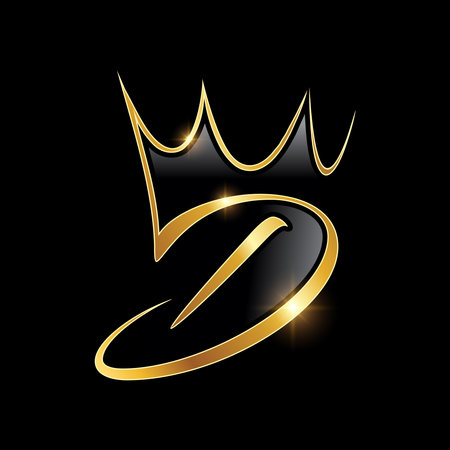 A vector Illustration  in black background with gold shine effect of Gold Monogram Crown Logo Initial Letter Dのイラスト素材
