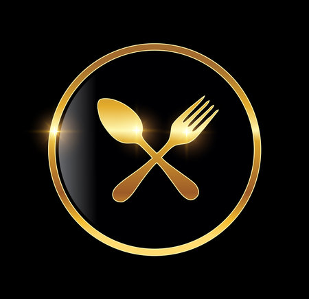 A vector Illustration  in black background with gold shine effect of Golden Luxury Food Vector Iconのイラスト素材