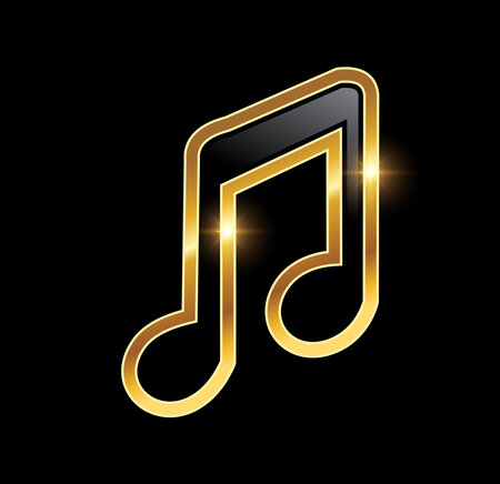 A vector Illustration  in black background with gold shine effect of Golden Luxury Music Note Vector Iconのイラスト素材