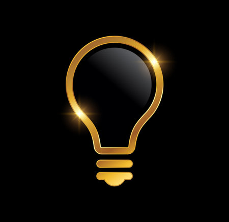 A vector Illustration  in black background with gold shine effect of Golden Luxury Light Bulb Vector Iconのイラスト素材