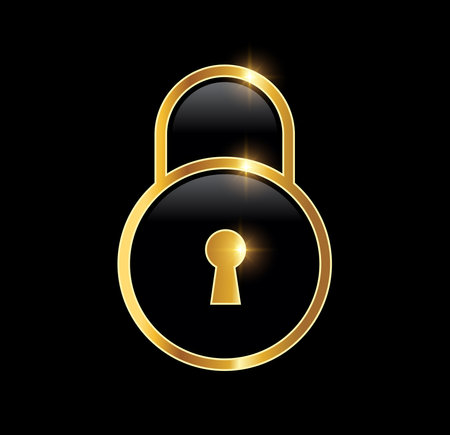 A vector Illustration of Golden Luxury Key Vector Icon in black background with gold shine effectのイラスト素材