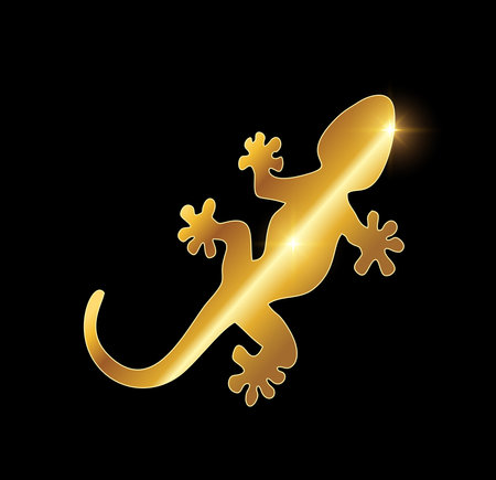 Vector Illustration of Golden Luxury Gecko Vector icon Illustration in black background with gold shine effectのイラスト素材