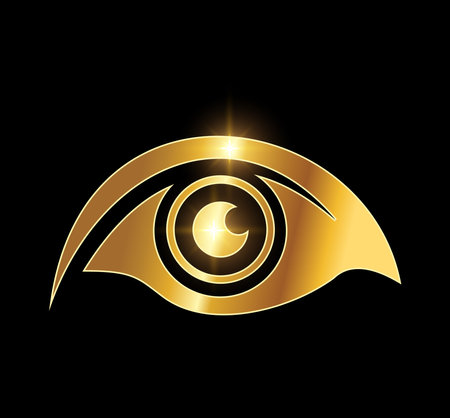 A vector Illustration  in black background with gold shine effect of Golden Eye Logo vector iconのイラスト素材
