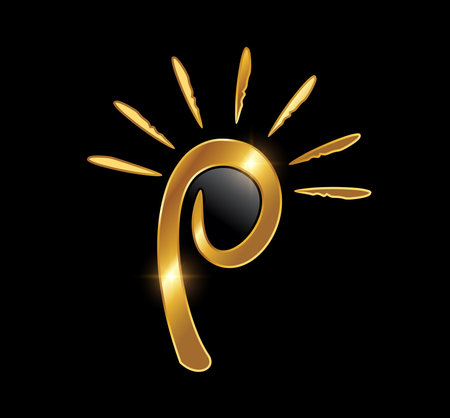Golden Monogram Circle Logo Initial Letter P Vector Sign illustration in white background isolatedのイラスト素材