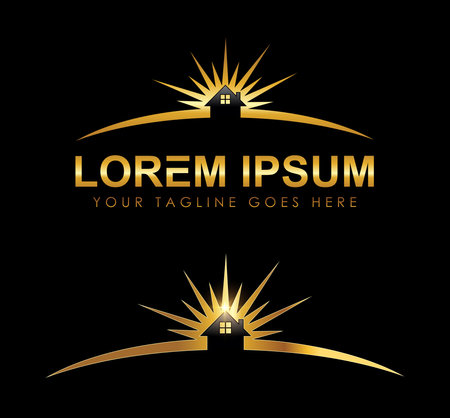 A vector Illustration  in black background with gold shine effect of Golden Home Real Estate Logo Vector iconのイラスト素材