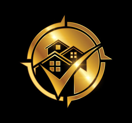 A vector Illustration  in black background with gold shine effect of Golden Home Real Estate Logo Vector iconの写真素材
