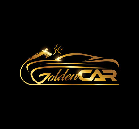 A vector Illustration  in black background with gold shine effect of Gold Car Logo Vector iconのイラスト素材
