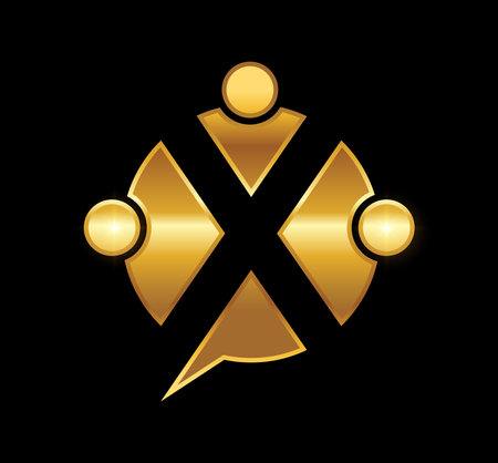 A vector Illustration in black background with gold shine effect of Golden Simple People Logo vector iconのイラスト素材