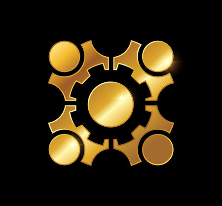 A vector Illustration in black background with gold shine effect of Golden Simple People Logo vector iconのイラスト素材