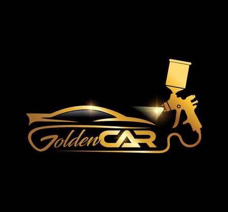 A vector Illustration  in black background with gold shine effect of Gold Car Logo Vector iconのイラスト素材