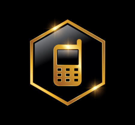 A vector Illustration  in black background with gold shine effect of Golden Phone Logo Vector iconのイラスト素材