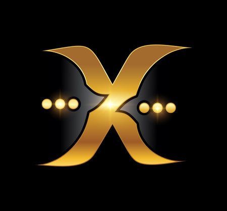 A vector Illustration in black background with gold shine effect of Golden Circle Chat Logo Vector Illustrationのイラスト素材