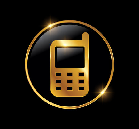 A vector Illustration  in black background with gold shine effect of Golden Phone Logo Vector iconのイラスト素材