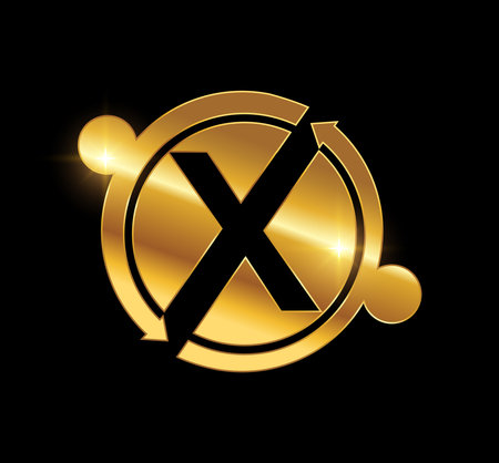 A vector Illustration in black background with gold shine effect of Golden Circle X People Logo Vector Iconのイラスト素材