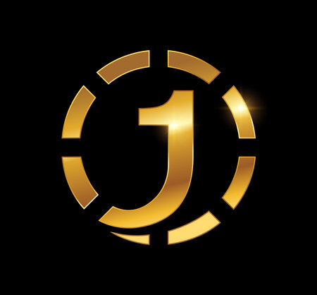 A vector Illustration in black background with gold shine effect of Golden Number One Logo Vector Iconのイラスト素材