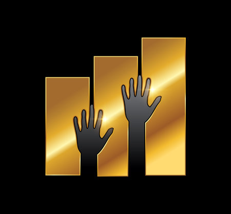 A vector Illustration  in black background with gold shine effect of Golden Hand Up Logo Vector Iconのイラスト素材