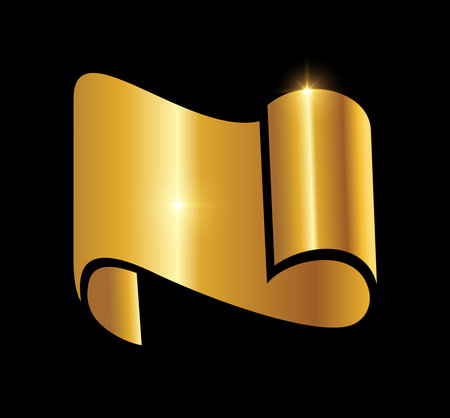 A vector Illustration  in black background with gold shine effect of Golden Fold Paper Logo Vector Iconのイラスト素材