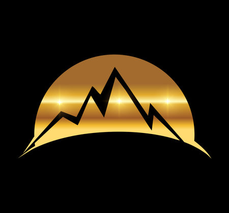 A vector Illustration  in black background with gold shine effect of Golden Mountain Logo Vector Iconのイラスト素材