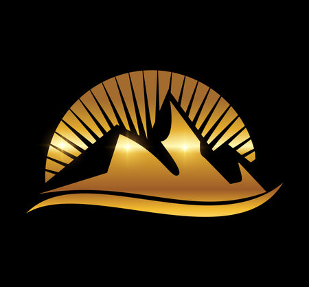 A vector Illustration in black background with gold shine effect of Golden Mountain Logo Vector Iconのイラスト素材