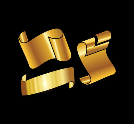 A vector Illustration  in black background with gold shine effect of Golden Fold Paper Logo Vector Iconのイラスト素材