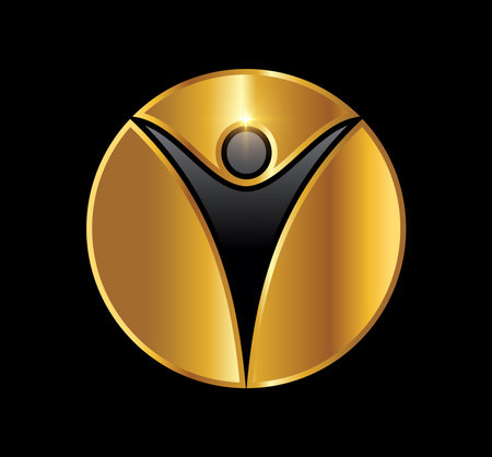 A vector Illustration  in black background with gold shine effect of Golden People Logo Vector iconのイラスト素材