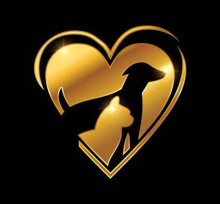 A vector Illustration  in black background with gold shine effect of Golden Cat and Dog Logo Vector iconのイラスト素材