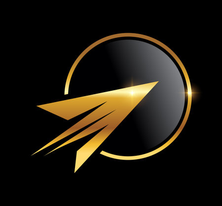 A vector Illustration  in black background with gold shine effect of Golden Paper Plane Logo Vector Iconのイラスト素材
