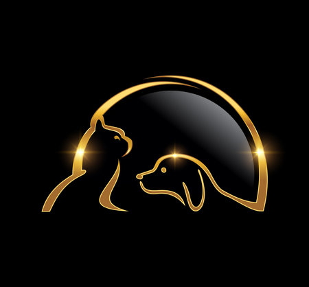 A vector Illustration  in black background with gold shine effect of Golden Cat and Dog Logo Vector iconのイラスト素材