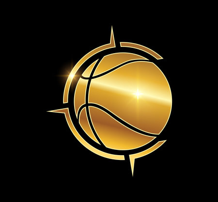 A vector Illustration in black background with gold shine effect of Golden Basket Ball Logo Vector Iconのイラスト素材