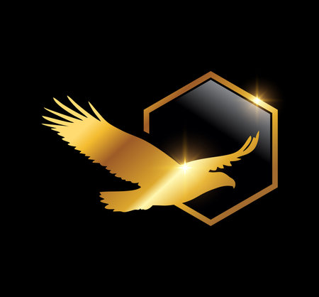 A vector Illustration  in black background with gold shine effect of Golden Flying Eagle Logo vector iconのイラスト素材