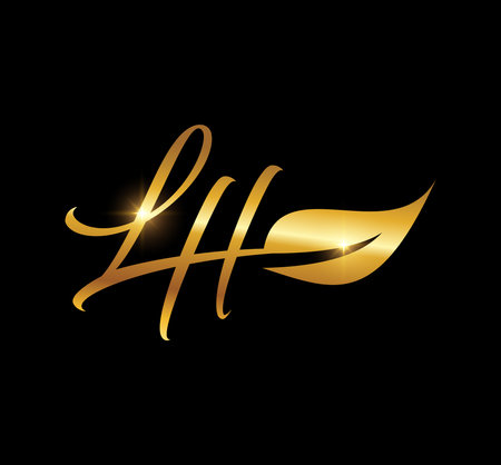 A vector Illustration  in black background with gold shine effect of Golden Monogram Logo Initial Letters LHのイラスト素材