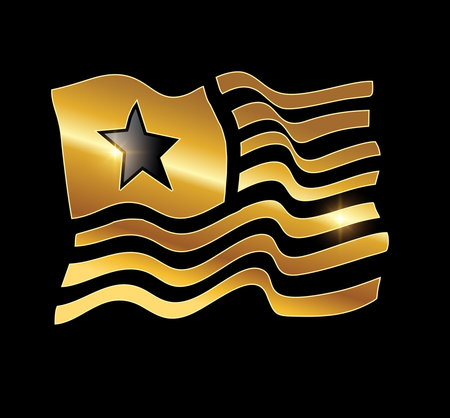 A vector Illustration  in black background with gold shine effect of Golden Flag Logo Vector Iconのイラスト素材