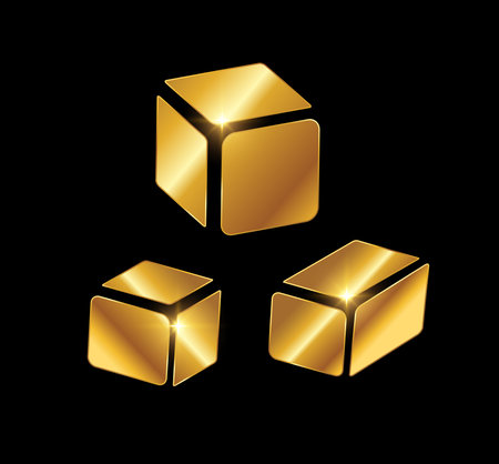 A vector Illustration  in black background with gold shine effect of Golden Box Illustration Logo Vector iconのイラスト素材
