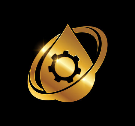 A vector Illustration  in black background with gold shine effect of Golden Water Drop Logo Vector Iconのイラスト素材