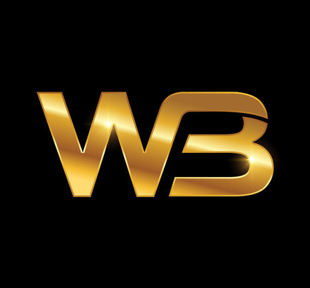 A vector Illustration in black background with gold shine effect of Golden Monogram Initial Logo Letter WBのイラスト素材