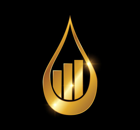 A vector Illustration in black background with gold shine effect of Golden Water Drop Logo Vector Iconのイラスト素材