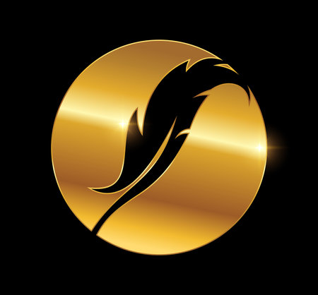A vector Illustration on black background with gold shine effect of Golden Feather Logo Vector Iconのイラスト素材