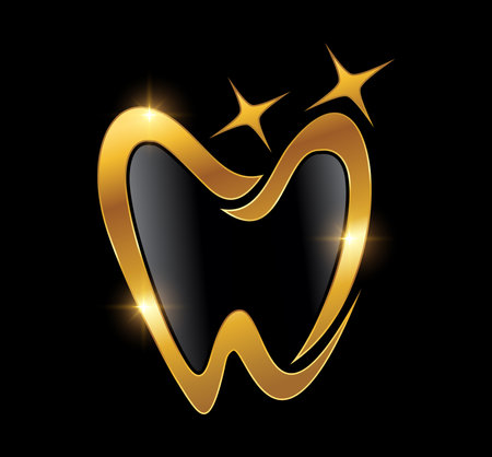A vector Illustration on black background with gold shine effect of Golden Dental Logo vector iconのイラスト素材