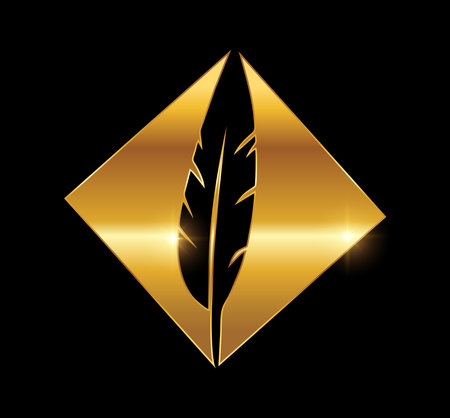 A vector Illustration on black background with gold shine effect of Golden Feather Logo Vector Iconのイラスト素材