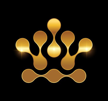 A vector Illustration on black background with gold shine effect of Golden Techno Crown Logo Vector Iconのイラスト素材