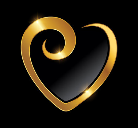 A vector Illustration on black background with gold shine effect of Golden Heart Love Logo Vector Iconのイラスト素材