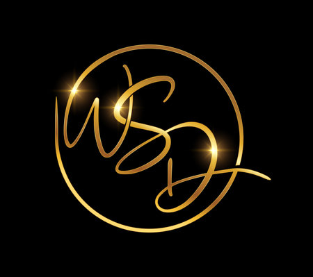 A vector Illustration on black background with gold shine effect of Golden Monogram Logo Initial Letters WSDのイラスト素材