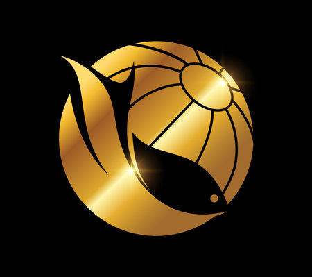A vector Illustration on black background with gold shine effect of Golden Fish Logo Vector iconのイラスト素材
