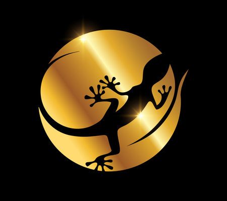 A vector Illustration on black background with gold shine effect of Golden Gecko Logo Vector Iconのイラスト素材