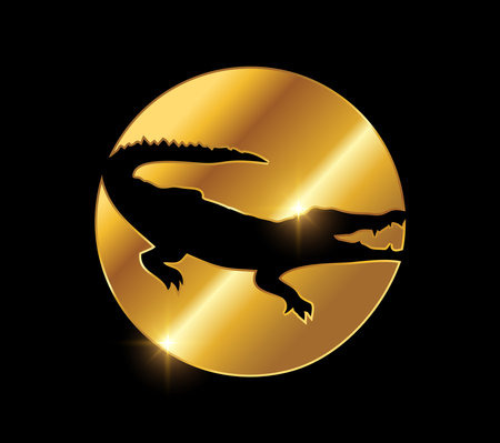 A vector Illustration on black background with gold shine effect of Golden Crocodile Logo vector Iconのイラスト素材