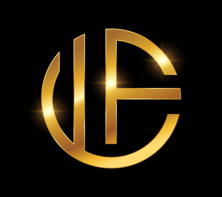 A vector Illustration on black background with gold shine effect of Golden Monogram Logo Initial Letters WFのイラスト素材