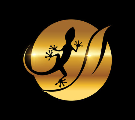 A vector Illustration on black background with gold shine effect of Golden Gecko Logo Vector Iconのイラスト素材