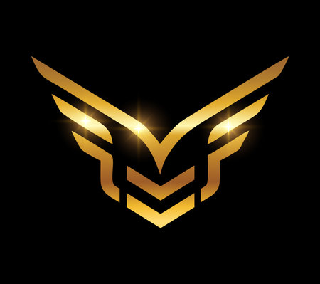A vector Illustration on black background with gold shine effect of Golden Wing Logo Vector iconのイラスト素材