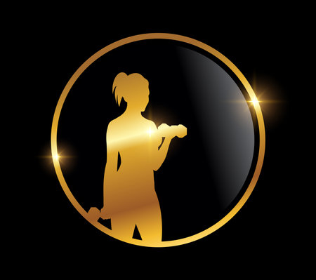 A vector Illustration on black background with gold shine effect of Golden Woman Fitness Logo Iconのイラスト素材