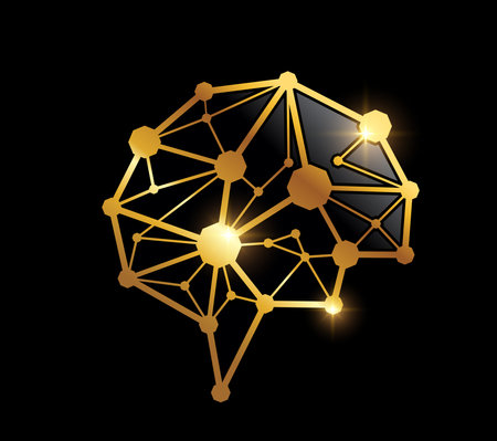 A vector Illustration on black background with gold shine effect of Golden Human Brain Logo Iconのイラスト素材